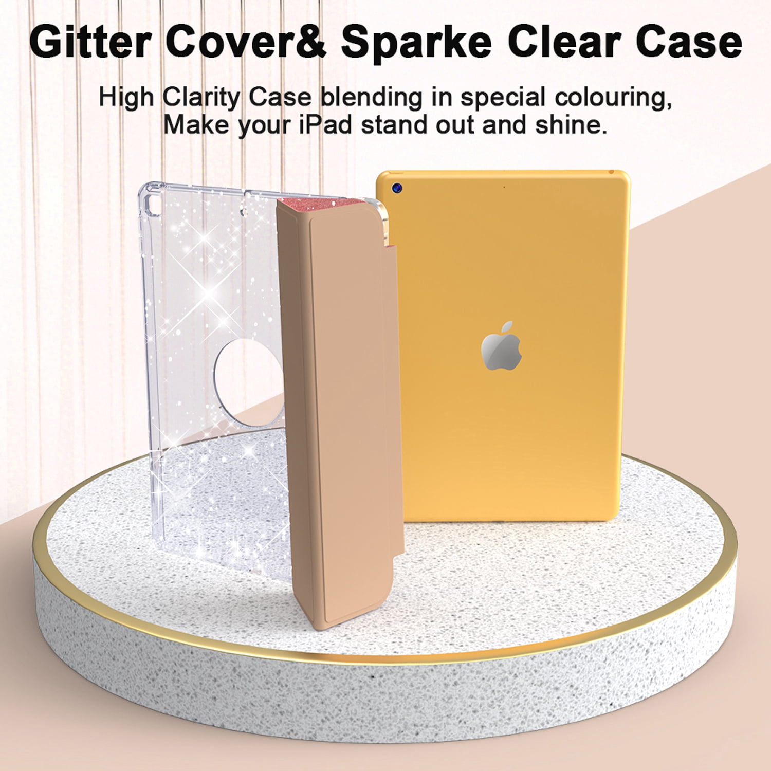 Decase Compatible with Apple iPad 10.2 inch 2021/2020/2019,Sparkle Cute Case,Glitter Cover with Sparkly Clear Back,Pencil Holder, Fits for iPad 7th/8th/9th Gen Case 10.2 inch for Kids Girls,Rosegold