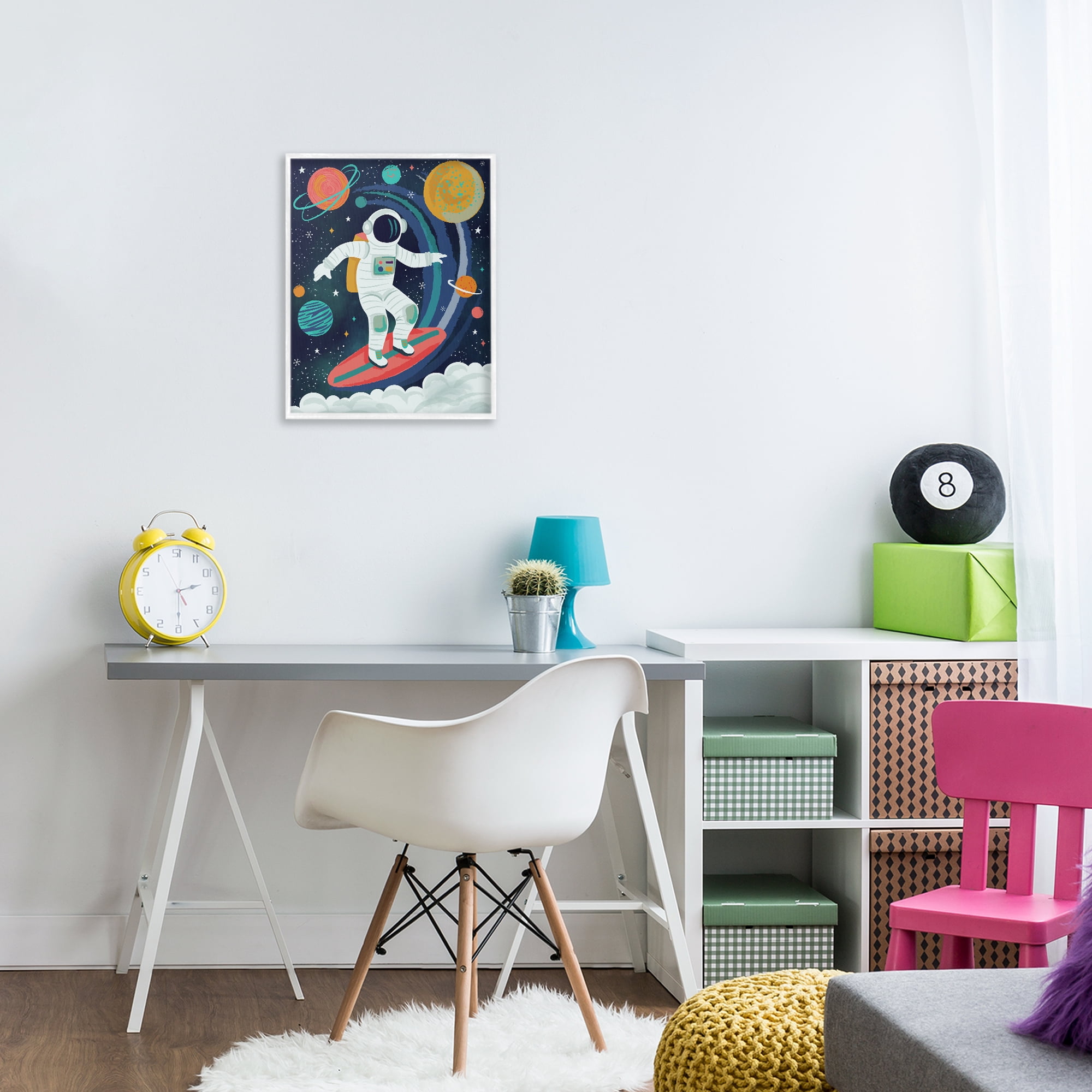 Stupell Industries Surfing Astronaut Beyond Space White Framed Giclee Art, design by Lisa Perry Whitebutton