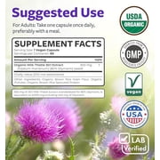 Pure Co Organic Milk Thistle Liver Support Supplement with 80% Silymarin, 60 Capsules