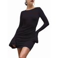thumbnail image 3 of Women'S Long Sleeve Casual Mini Dress Crew Neck Stretchy Bodycon Party Club Short Dresses Black M, 3 of 9