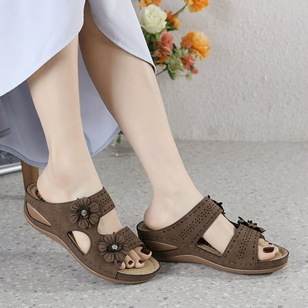 

Cathalem Women Summer Flowers Casual Open Toe Wedges Massage Soft Bottom Slippers Breathable Slip On Leopard Sandals for Women BW2 7