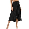 thumbnail image 3 of ZXSXSY Women's High Waist Flowy Irregular Hem Lace Up Midi Skirt, 3 of 6
