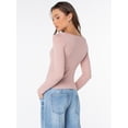 thumbnail image 5 of Celebrity Pink Women's Pointelle Henley Long Sleeve Top, Sizes XS-XXXL, 5 of 8