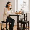 thumbnail image 3 of Homy Casa 3-Piece Space-Saving Dining Table Set with Storage for Small Apartment or Home Bar, Black, 3 of 8