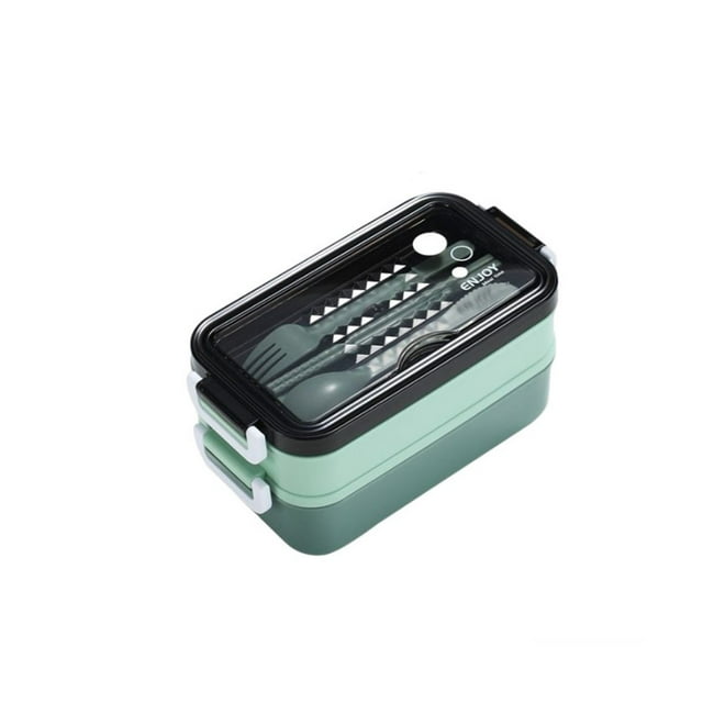 Bewildely Fiambrera con cubiertos, aislamiento térmico de doble capa, contenedor de comida para niña, caja de almacenamiento para microondas, oficina, Mostrada Verde Bewildely HA067578-02
