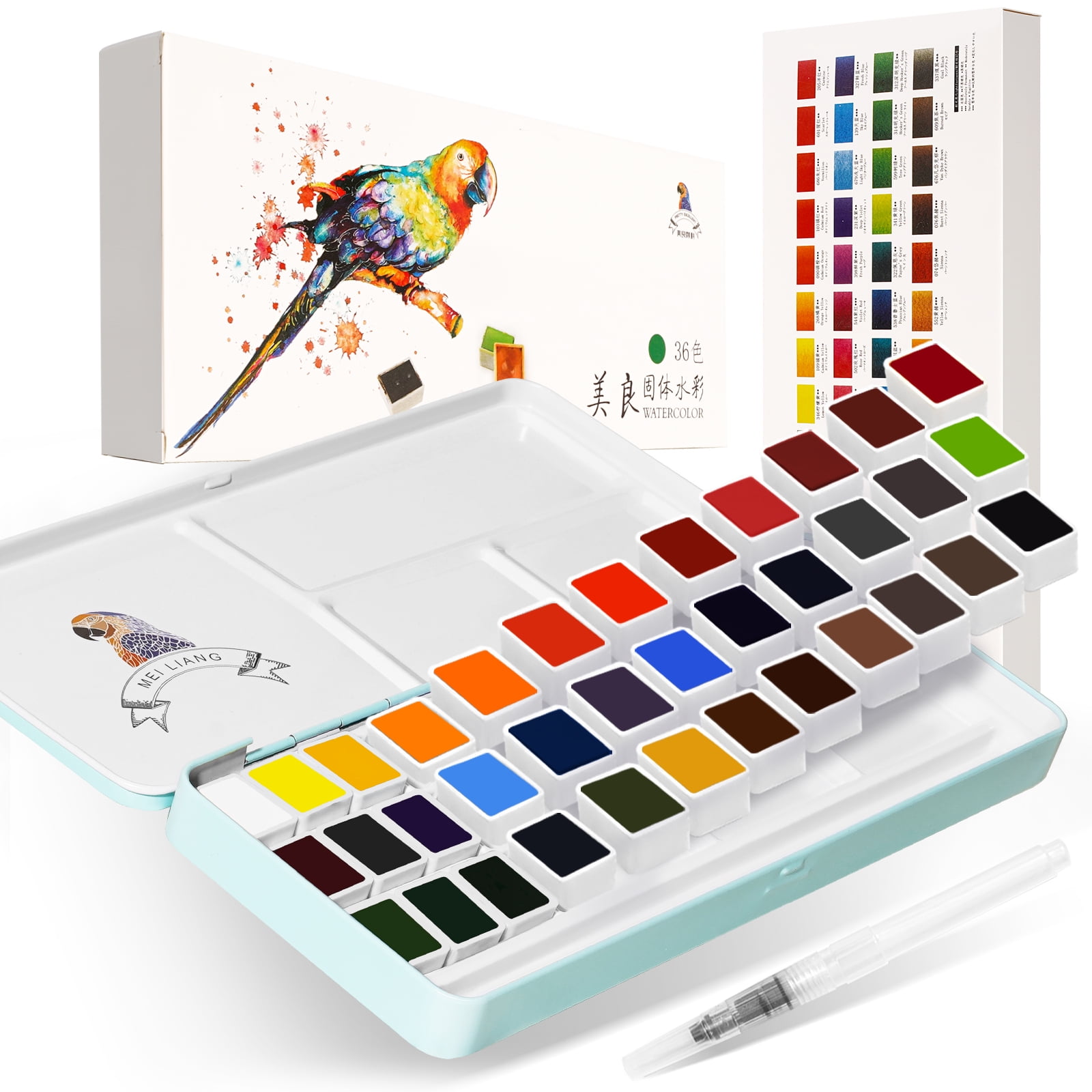 Meiliang Watercolor Paint Set, 36 Vivid Colors in Pocket Box with Metal Ring and Watercolor Brush, Perfect for Students, Adults, Beginners, Art Paints