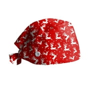 jovat Womens And Mens Christmas Printed Nurse Working Scrub Cap With Buttons Adjust Sweatband Working Cap Bouffant Hats