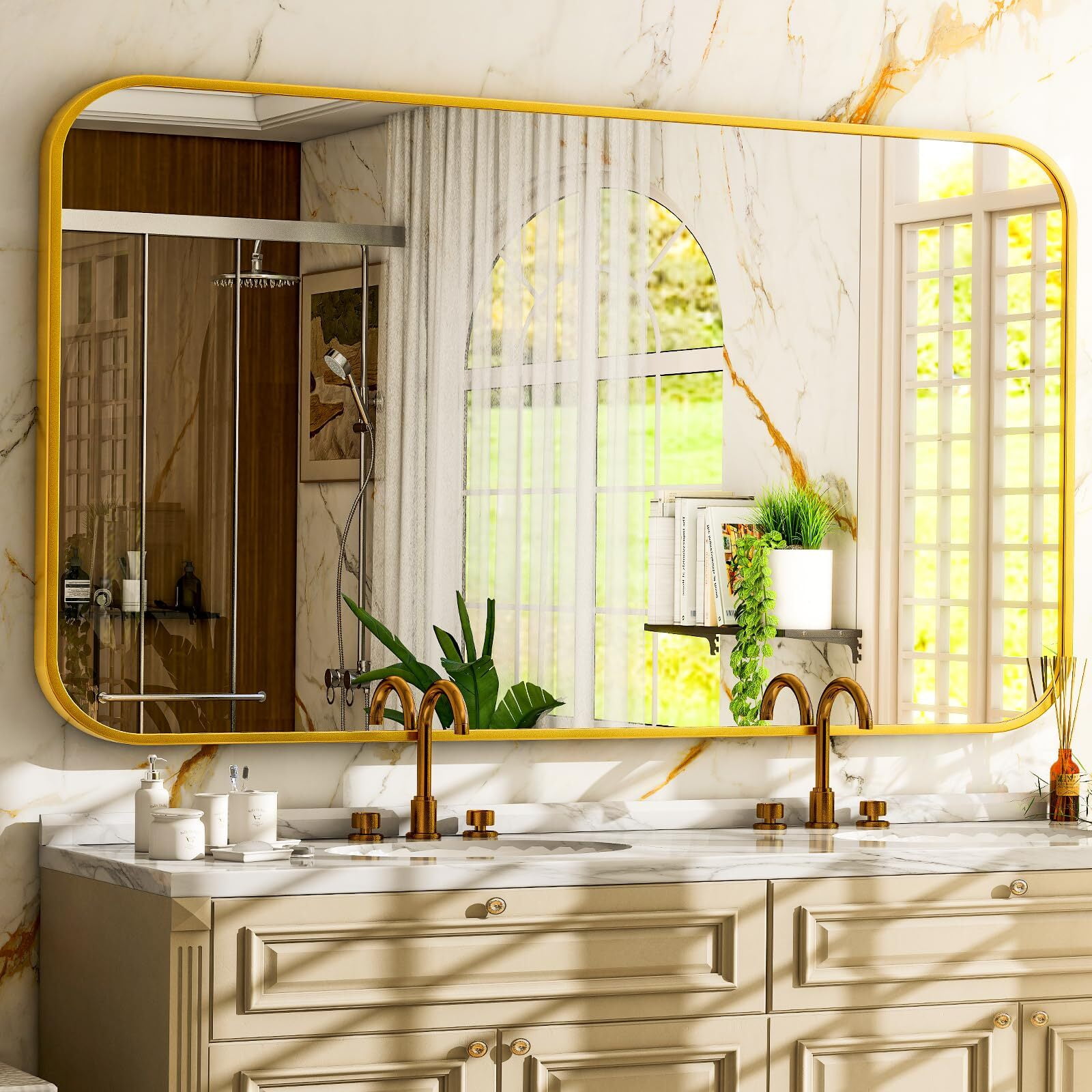 Anyrose Bathroom Mirror for Wall, 30 x 48 Inch Metal Framed Rectangle Mirror, Wall Mounted Vanity Mirror for Bathroom,Gold