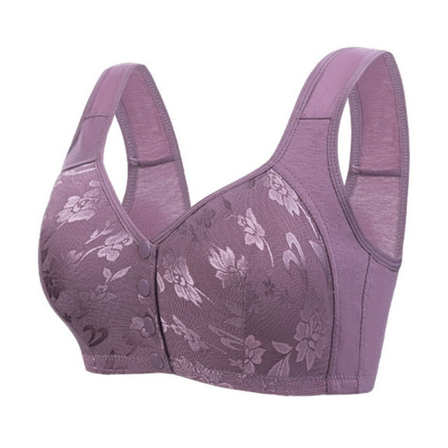 ManxiVoo Wireless Front Close Bra Full Coverage Support Wide Soft Straits Comfort Fit for Everyday Wear 46 Size Purple