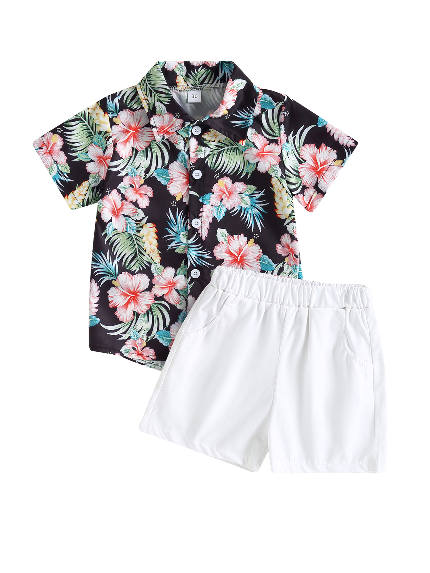Toddler Baby Boy Summer Shorts Set Flamingo Floral Short Sleeve Button
