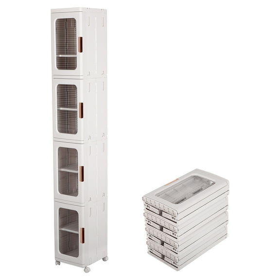 4-Tier Narrow Storage Cabinet with Transparent Doors and Adjustable Shelves
