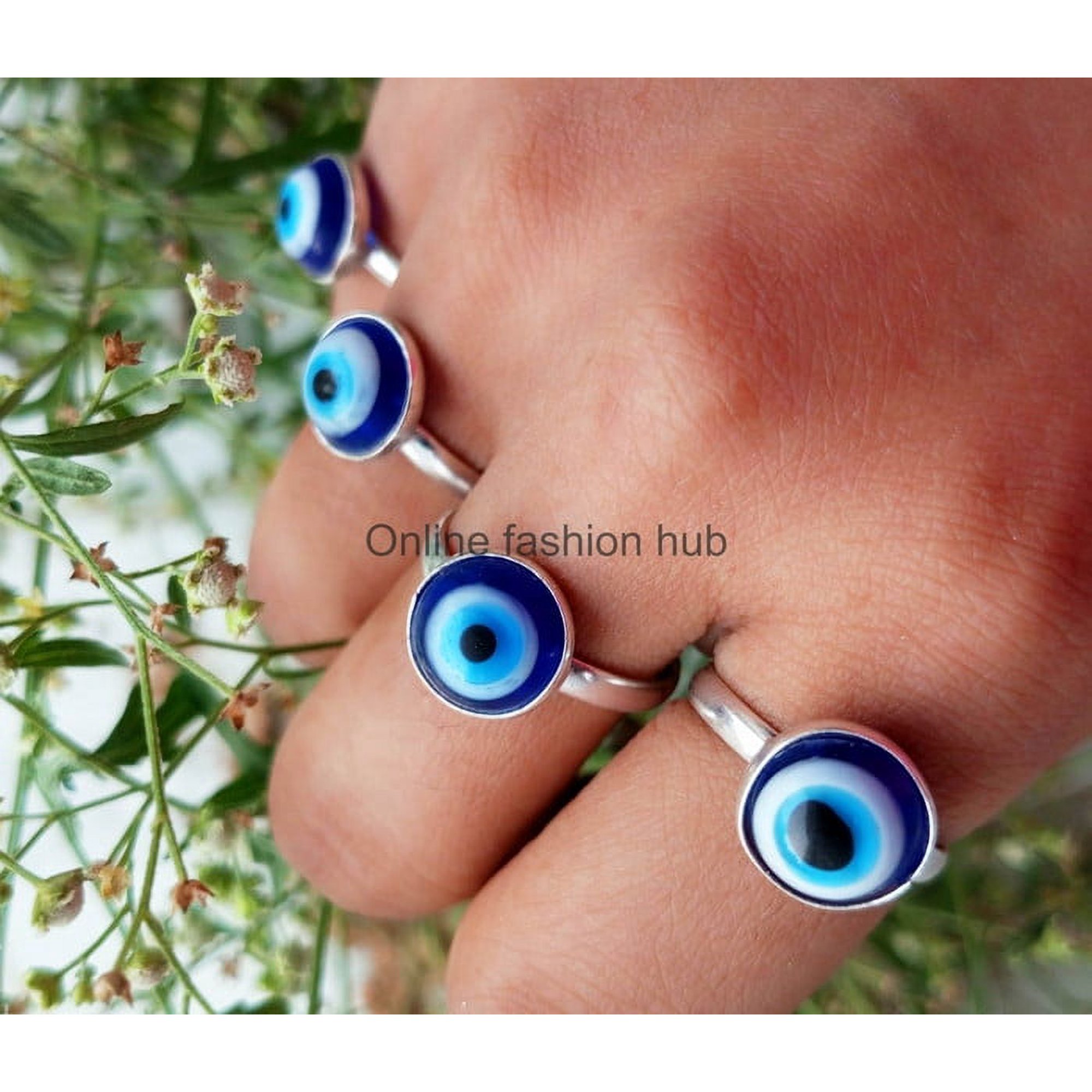 Evil Eye Gemstone 925 Sterling Silver Plated Handmade Ring 25 Pcs
