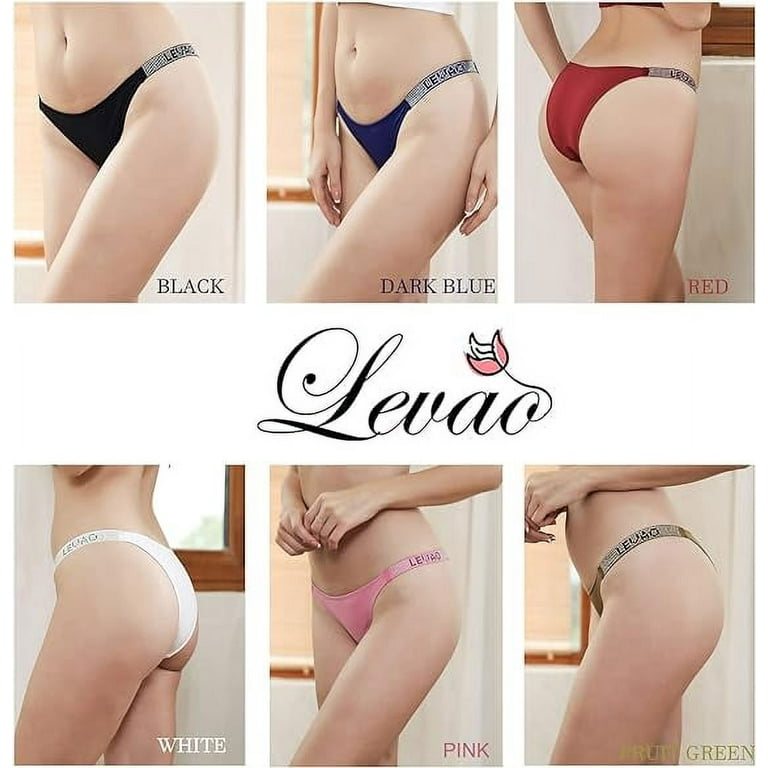 LEVAO Sexy Panties Women Thongs Letter Rhinestones G-String Low-rise Tanga  Stretch Underwear 6 pack Size S-XL 