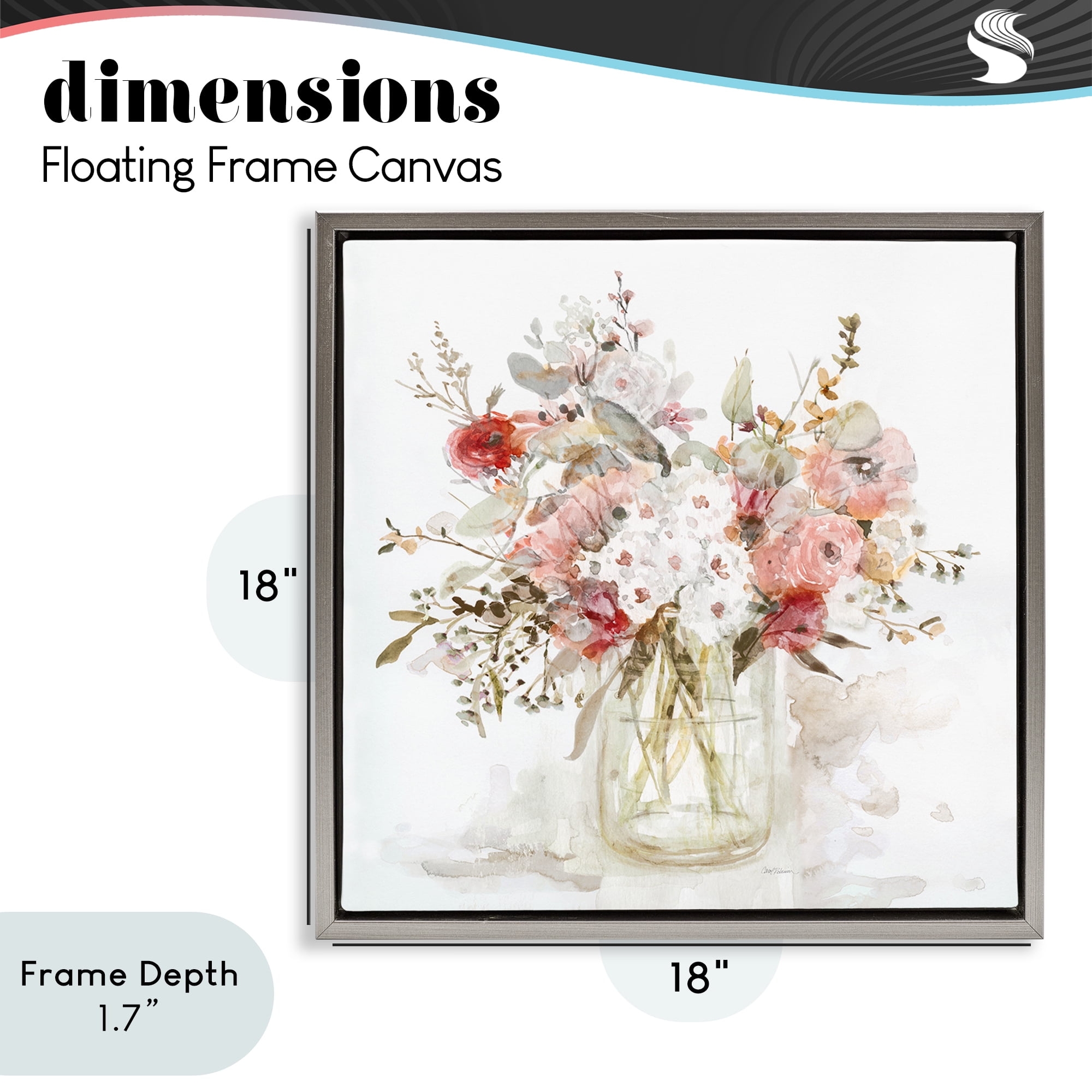 Stupell Industries Soft Blush Botanical Bouquet Gray Framed Floater Canvas Wall Art, design by Carol Robinson