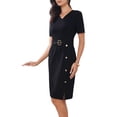 thumbnail image 4 of INSPIRE CHIC Women's Sheath Dress with Belted Button Decor Short Sleeve 2026 Pencil Dress S Black, 4 of 5