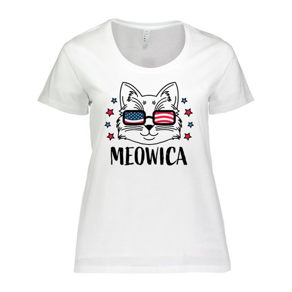 Inktastic 4th of July Meowica Cat in Flag Sunglasses Women's Plus Size T-Shirt