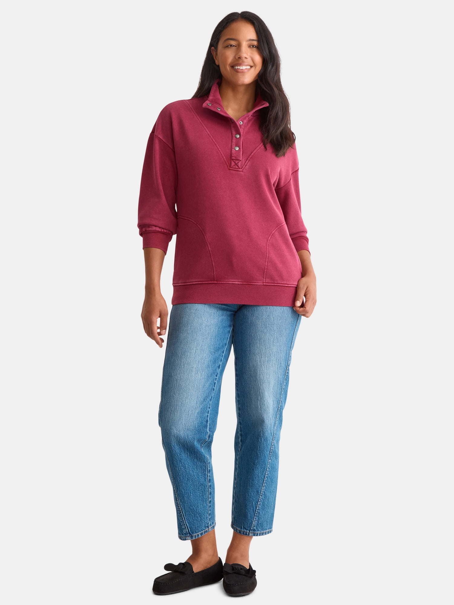 Time and Tru Women's Fashion Terry Snap Sweatshirt, Sizes XS-XXXL