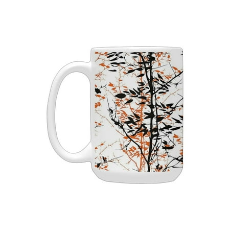 

Modern Decor Illustration of Trees Silhouettes Branches Hand Drawn Print es Orange Black and White Ceramic Mug (15 OZ) (Made In USA)