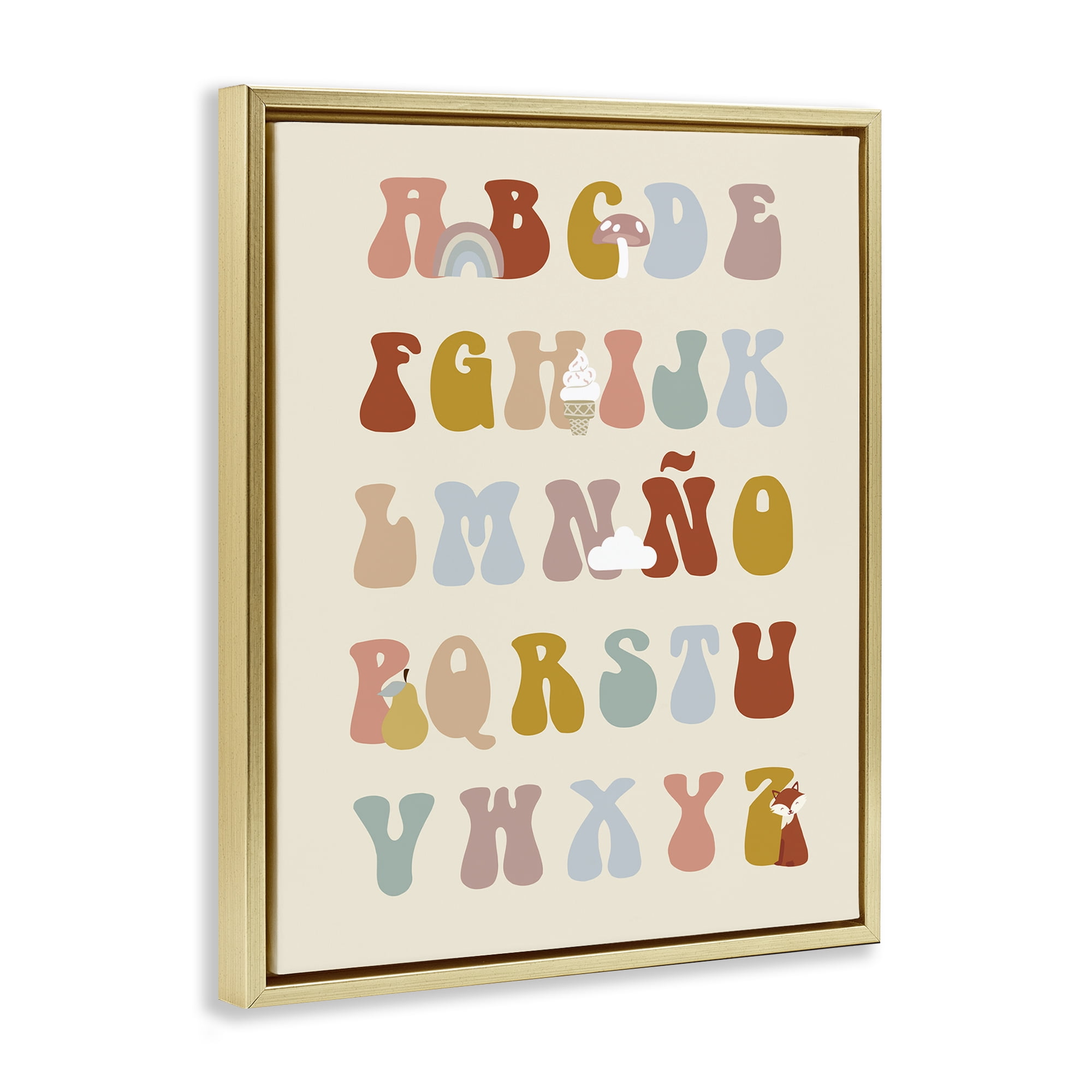 Stupell Industries Alfabeto Ilustrado Infantil Charts and Diagrams Painting Gold Floater Framed Art Print Wall Art, 25 x 31