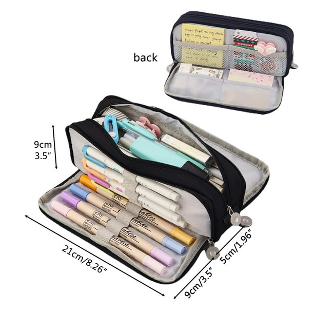 Estuche de lona para lápices, estuche de gran capacidad, estuche para lápices con 3 compartimentos para niños, material escolar, oficina, bolsa de maquillaje