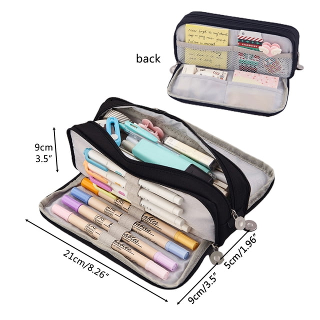 Estuche de lona para lápices, estuche de gran capacidad, estuche para lápices con 3 compartimentos para niños, material escolar, oficina, bolsa de maquillaje