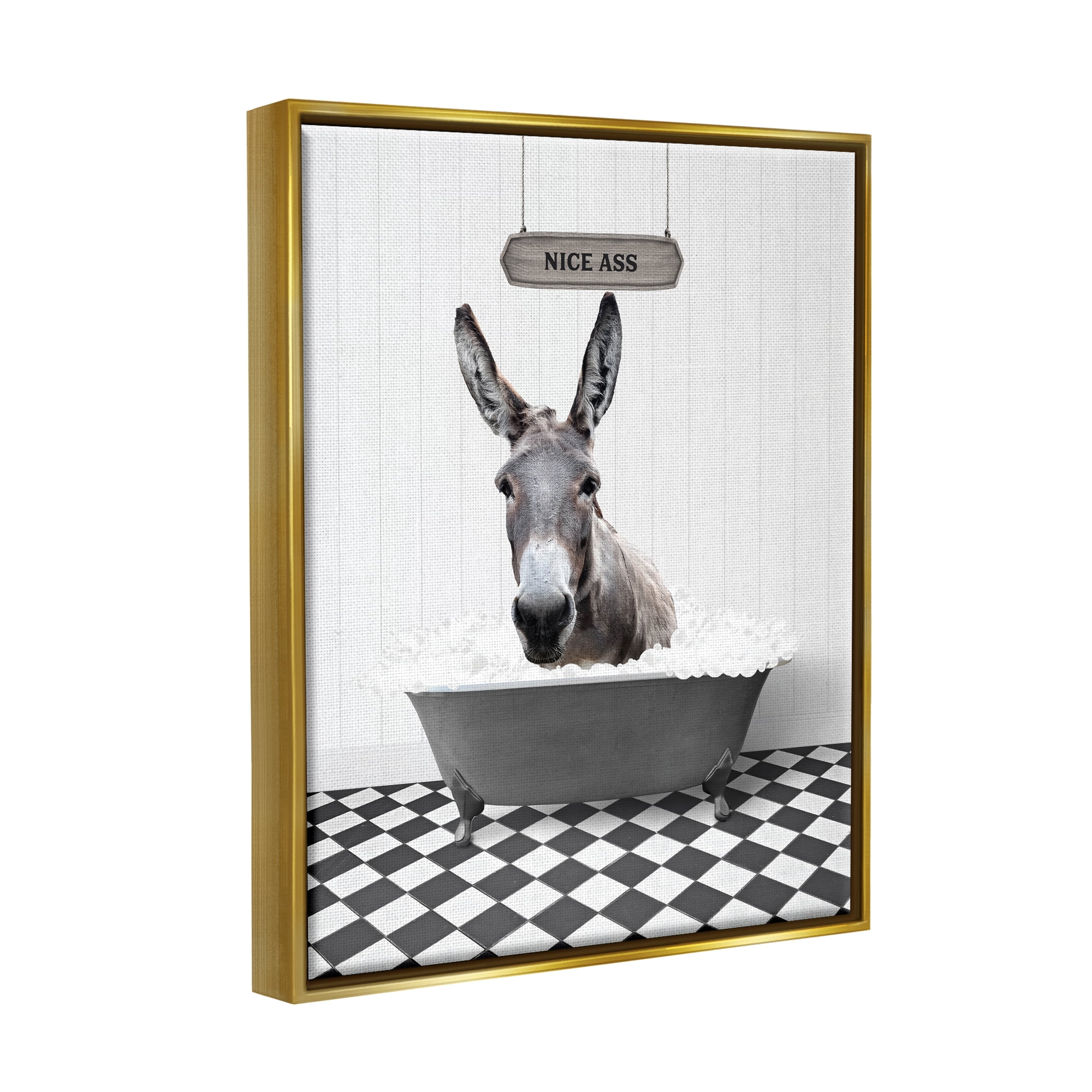 Stupell Industries Nice A** Bathroom Phrase Animals & Insects Painting Gold Floater Framed Art Print Wall Art, 17 x 21