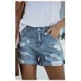 thumbnail image 4 of HLSOHJP Summer New Mid Waist Ripped Curled Denim Shorts For Women Fashion Casual High Stretch Straight Jeans Shorts S-2XL Drop Ship, 4 of 6