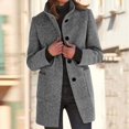 thumbnail image 2 of YDDIAN Pea Coats for Women Winter Fashion Wool Trench Coat Single Breasted Peacoat Fall Casual Stand Collar Blazer Jackets Light Gray M, 2 of 5