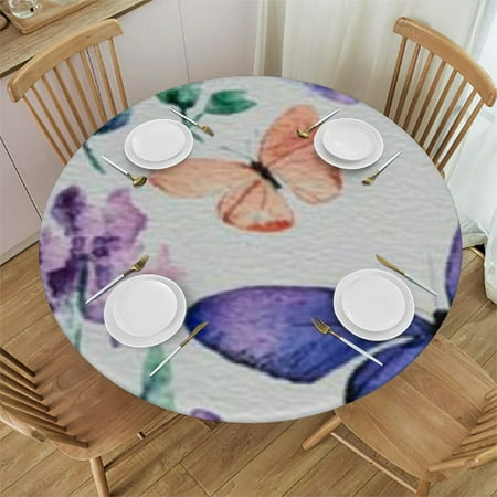 

Autua Butterflies Flowers Round Tablecloth Stain-Resistant Washable for Indoor Outdoor Restaurants Parties 100% Polyester Outdoor Fitted Single-Sided Printing 31 -35