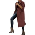 thumbnail image 6 of Fall Winter Women Solid Color Long Sleeve Double Breasted Casual Lapel Long Trench Coat, 6 of 7
