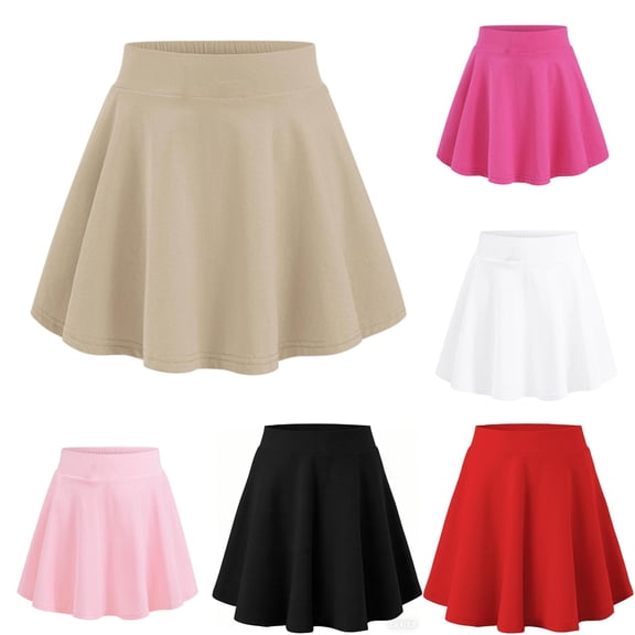 lnmuld Solid High Waist Circular Cut Swing Mini Skort Lined Preppy Back to School Mix Match Outfit for Girls Khaki,11-12 Years