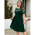 thumbnail image 4 of Plus Size Lace Chiffon Wrap Crew Neck Dresses Women Cocktail Wedding Guest Midi Dress Dark Green XL, 4 of 7