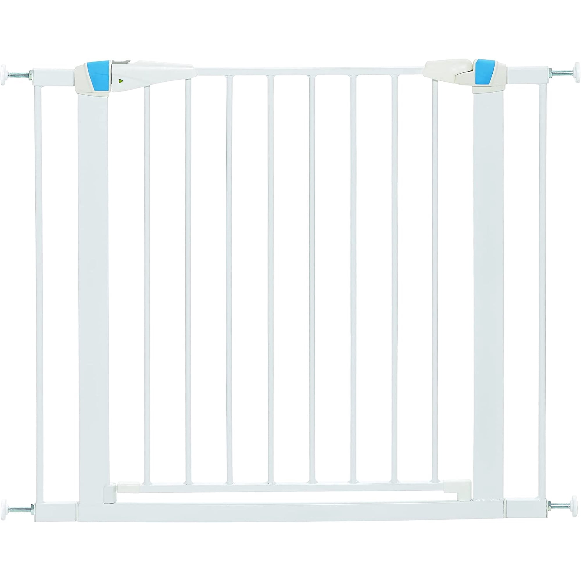 MidWest Homes for Pets 29 Inches Tall Walk-Though Steel Pet Gate, Pressure Mounted Dog Gate with Glow Strip Measures 29H x 29.5-38W Inches & Includes Two 3-Inch-Wide Extensions, White