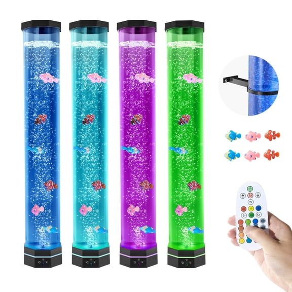 Sensory Bubble Tube Lamp 2.67 ft with Remote Control 16 Color Effects 6 Floating Fish Calming Light for Home Decor