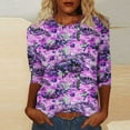 thumbnail image 2 of MIUOWANP Women's Fashion Printed T-shirt 3/4 Sleeves Blouse Round Neck Casual Tops New Edition Top Shirt Clearance Deals Purple L, 2 of 5