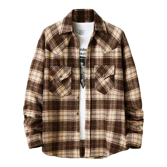 Long Sleeve Shirt Men Men Flannel Plaid Turndown Collar Casual Long Sleeve Buttons Coat Shirt Men Long Sleeve Shirt Men Shirts Long Sleeve Long Sleeve Shirts for Men