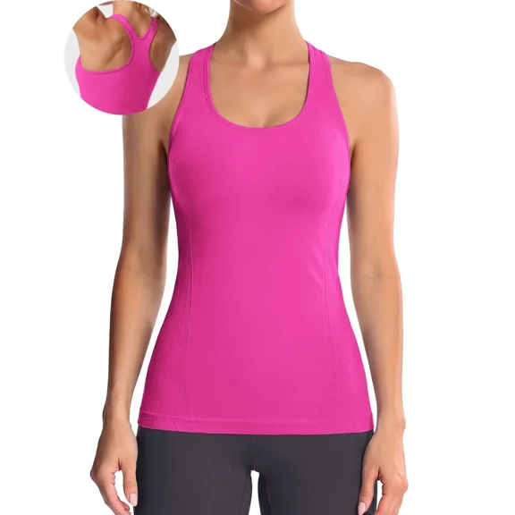 Anferry Women Ribbed Seamless Tank Top with Built in Bra, Slim Fit Workout Tops for Yoga Pilates Running Casual Home Wear