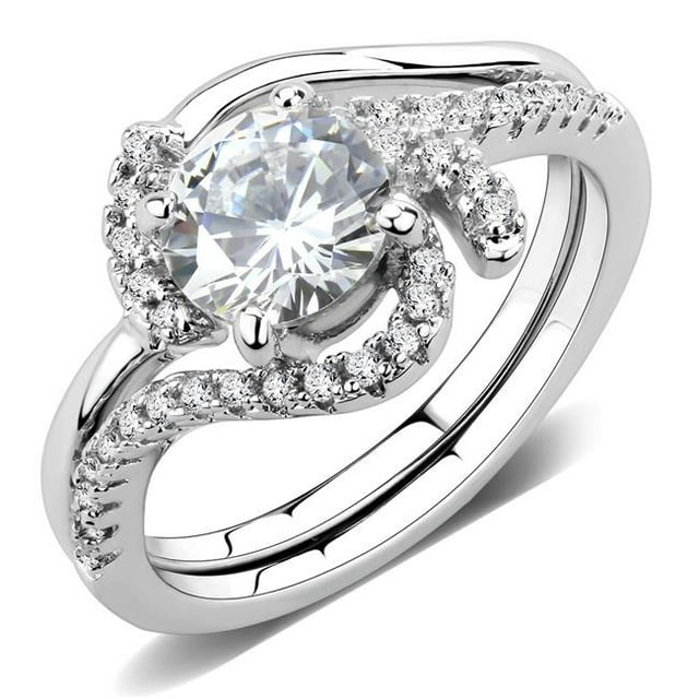 Alamode 3W1591-6 Women Rhodium Brass Ring with AAA Grade CZ in Clear - Size 6