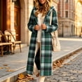 thumbnail image 3 of Jewelreauty Womens Plaid Long Overcoats, Hooded Long Sleeve Wool Blend Peacoat Calf Length Winter Fall Jackets (S, Green), 3 of 7