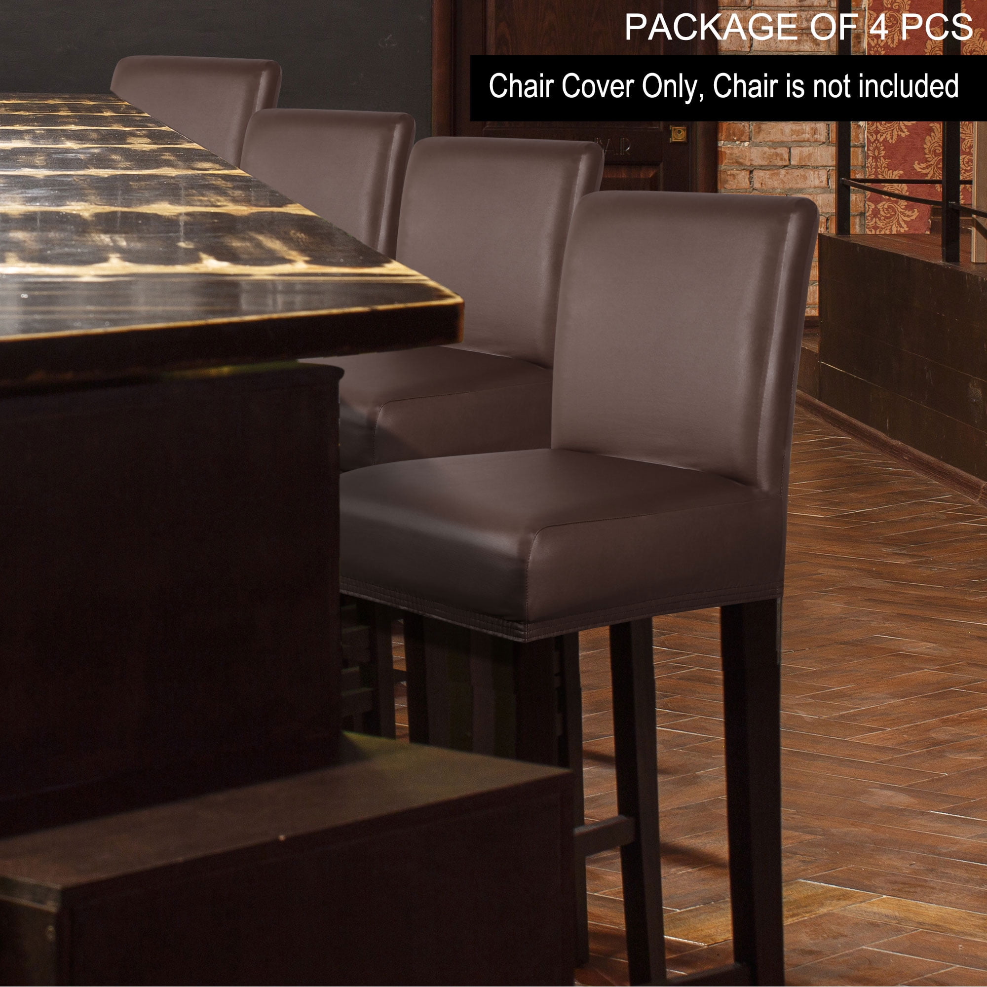 Unique Bargains Waterproof Bar Stool Covers for Short Back Chair Slipcovers Coffee Color 4 Pcs