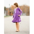thumbnail image 5 of Millie Loves Lily Girls'Purple Rib Velour Long Sleeve Dress With Ruffle,Big Girls, Size 5, 5 of 5