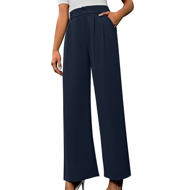 Timegard Work Pants for Women Casual Office Loose Pants Fall Ruched Straight Leg High Waist Trousers