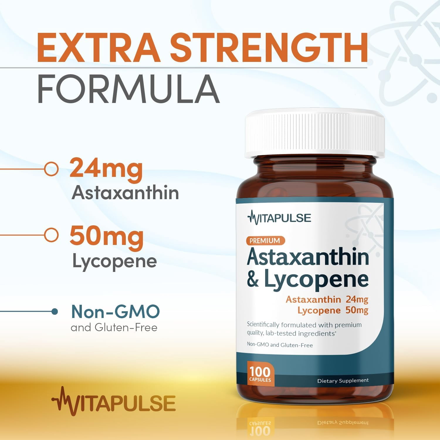 Astaxanthin 24mg with Lycopene 50mg Supplement, 100 Vegetarian Capsules, Non-GMO, Gluten Free