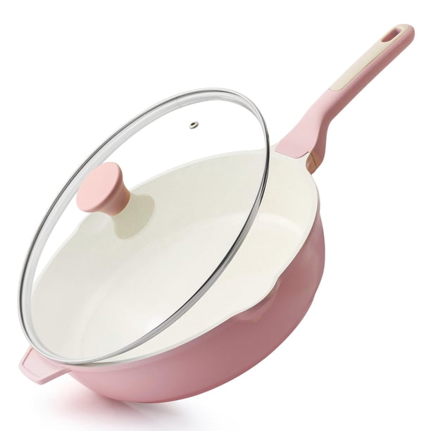 Sartén SENSARTE, antiadherente, 30 cm, 5 L, con tapa, cerámica, color rosa inducción