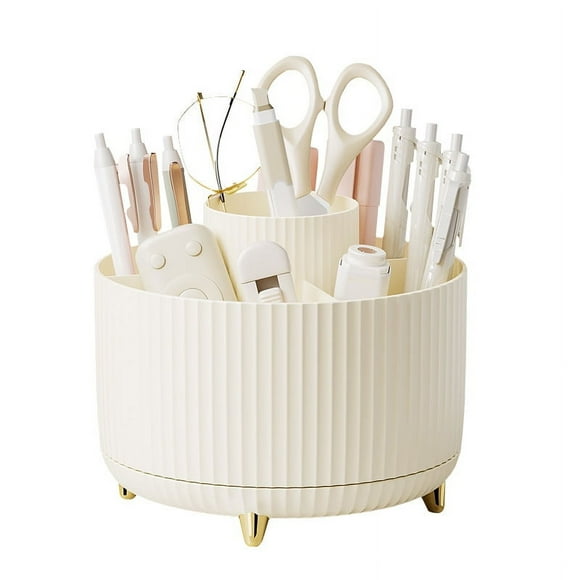 360° Rotating Makeup Organizer-Makeup Brush Holder with 5 Compartments for Cosmetics Jewelry for Dressing Table Bedroom Stationery Storage