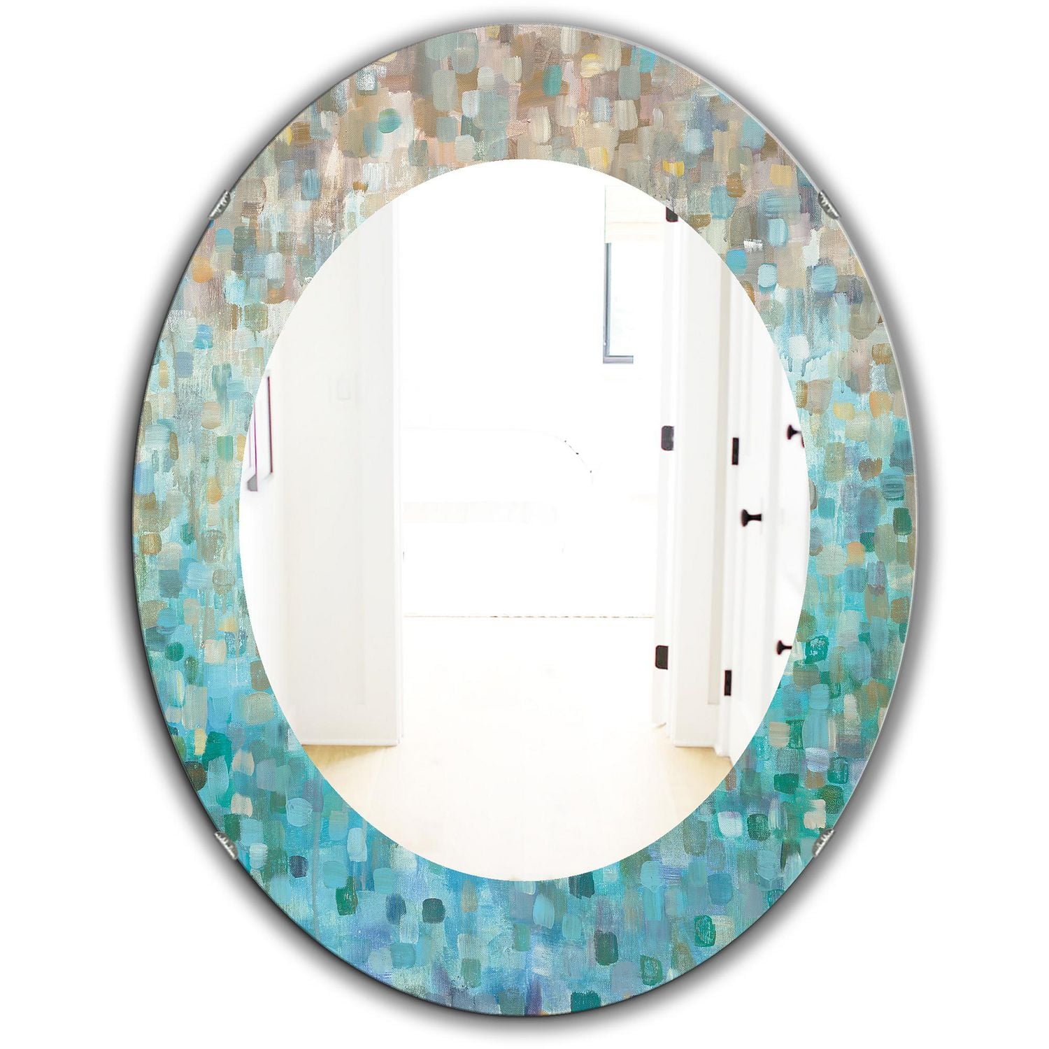 Designart 'Blocked Abstract' Traditional Mirror - Oval or Round Wall Mirror - 24x36