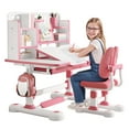 thumbnail image 3 of AurumEdge Height Adjustable Childrens Desk & Chair, Kid's Study Desk And Chair Set, with Bookshelf And Storage Drawer, 50-Degree Tiltable Desktop Study Table, 3 of 11