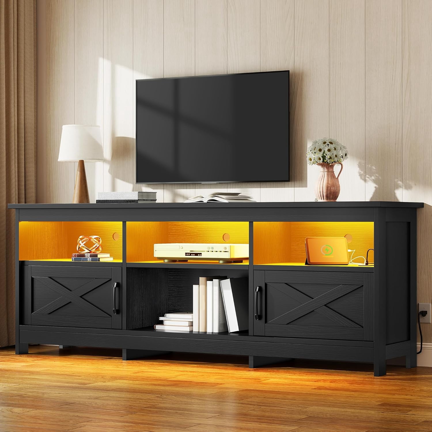YWUFUART 62 Inch Buffet Sideboard Cabinet - Vintage Console Table With Glass Doors, Teal Blue