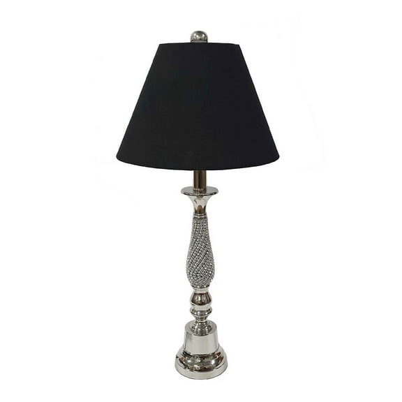 A&B Home Candlestick Table Lamp with Crystal Accents and Cone Fabric Shade  - Nickel, Clear Finish - Black Shade