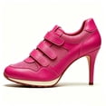 thumbnail image 2 of FSJ Women Chic Round Toe Sneaker Heels Mesh Leather Strap Stiletto Pumps Size 15 Hot Pink, 2 of 4